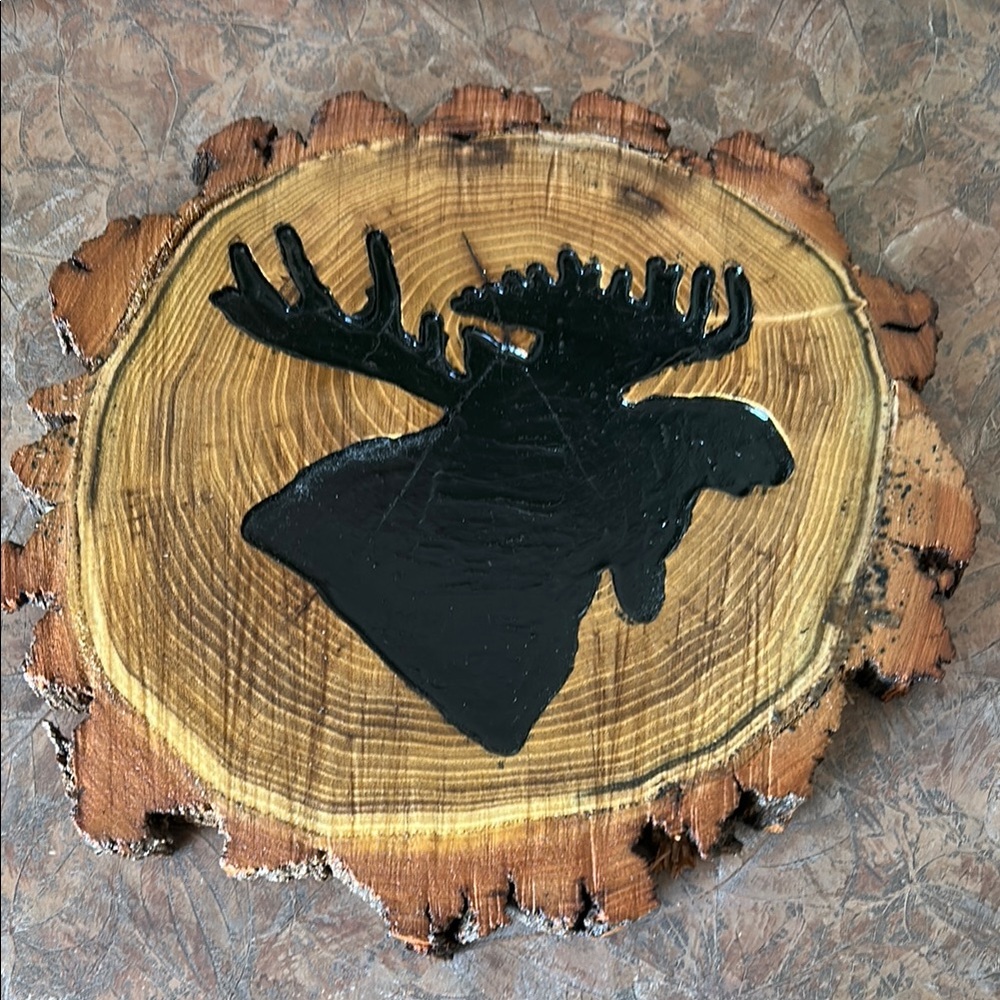 Handmade Montana Rustic Moose Wood Slice Decor